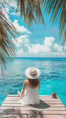 Obraz premium a woman from behind vacationing on the beach