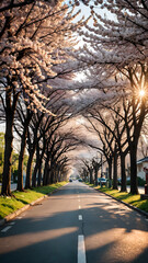 Road side cherry blossoms tree.(Sakura tree)