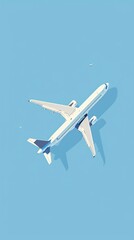 Obraz premium A white airplane on a blue background, in the flat design style with simple shapes and clean lines 
