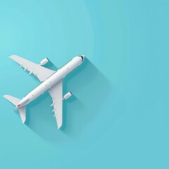 A white airplane on a blue background, in the flat design style with simple shapes and clean lines 