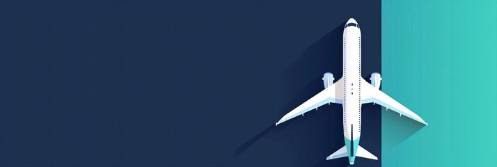 A white airplane on a blue background, in the flat design style with simple shapes and clean lines 