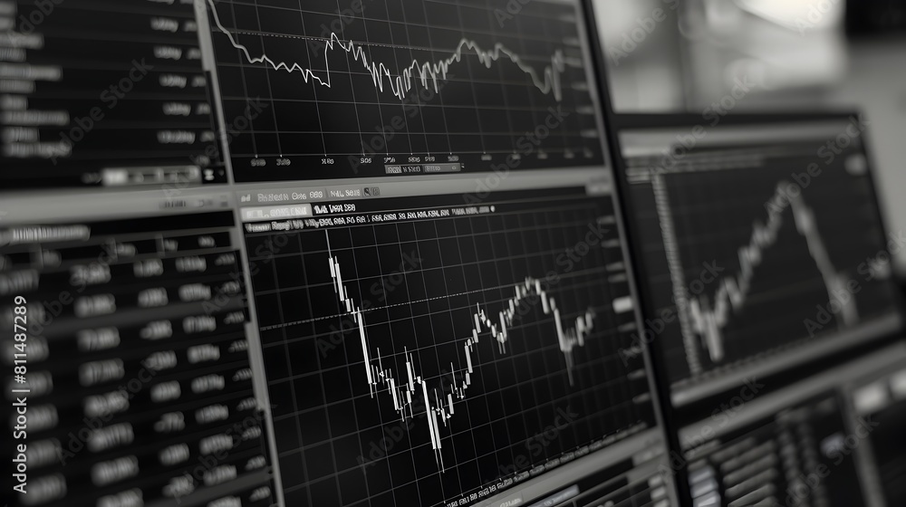 Poster visualization of a fluctuating index chart on a computer screen