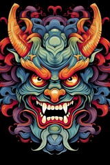 Fototapeta premium Bold Japanese Mask of Fierce Mythical Demon Warrior Spirit