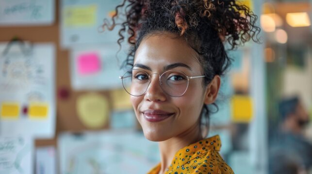 Portrait of positive successful recruiter lady beaming smile interior business center office inside