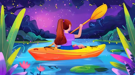 Peaceful kayak ride: Woman surrounded by nature's beauty