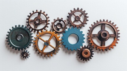A group of cogs interlocked together, illustrates how they work in unison to transfer motion.
