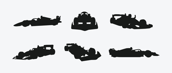 formula racing set silhouette. sport racing, vehicle, competition. isolated on white background. vector illustration.