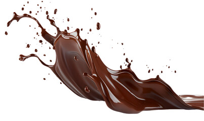 Smooth liquid chocolate flow horizontal isolated on transparent background. 