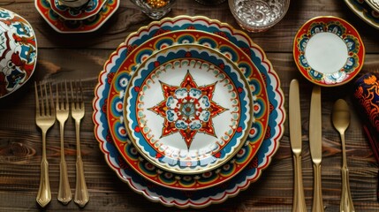 National Kazakh design on tableware inspired by yurt ornamentation