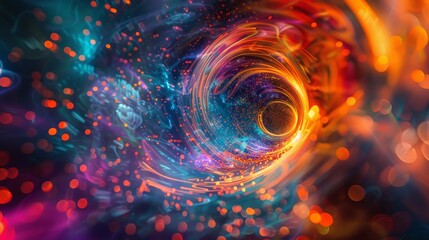 An electrifying abstract image of a fiery vortex, swirling with bright light and glowing particles, suggesting dynamic motion and energy