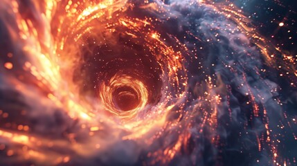 Obraz premium An electrifying portrayal of an intense abstract fiery vortex, characterized by swirling bright light and glowing particles that convey dynamic motion and energy