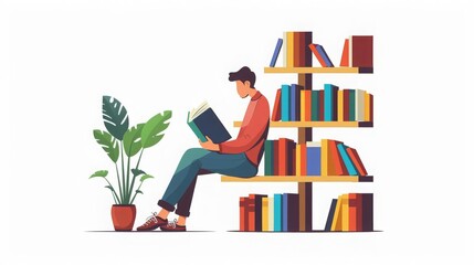 Easy reading list flat design side view book recommendations theme cartoon drawing vivid