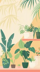 Indie plant shop flat design side view exotic flora theme animation Monochromatic Color Scheme