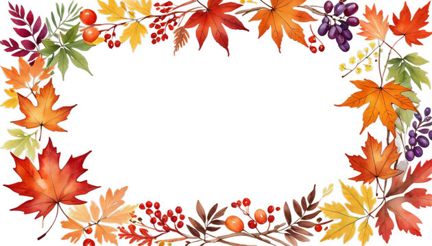watercolor autumn leaves frame, colorful foliage clip art preview