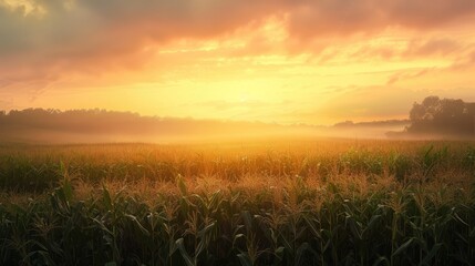 Naklejka premium Morning view above the corn field