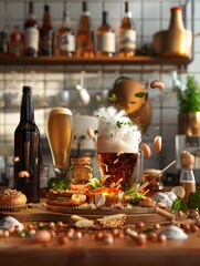 Tantalizing Culinary Spread with Diverse Drinks and Delectable Bites