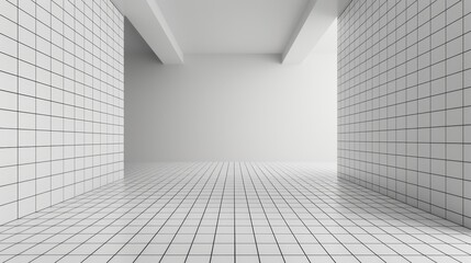 Obraz premium empty room with white wall and grid floor