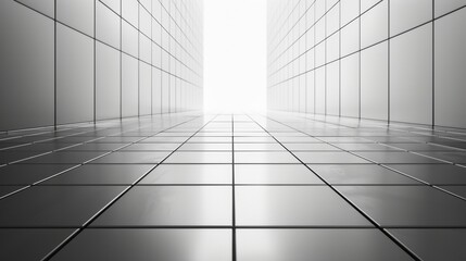 A clean and minimalist image of a shiny floor with grid tiles