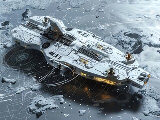 a starship mapping the universe, combining the latest in aerospace technology and robotic systems for stellar exploration