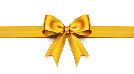 Fototapeta premium yellow ribbon bow on the straight ribbon for banner isolated on white background