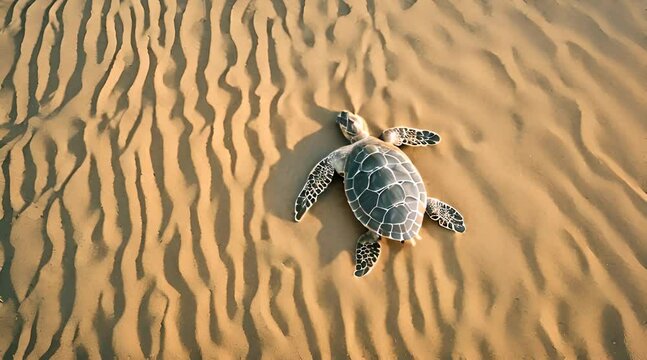 baby sea turtle heading towards the waves