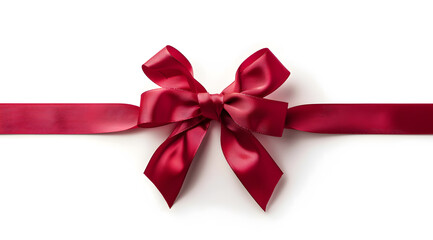 Fototapeta premium wine red ribbon bow on the straight ribbon for banner isolated on white background