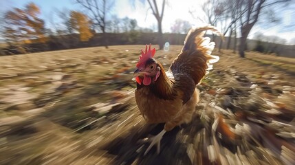 Guy shoots video of chasing and capturing chicken on ranch