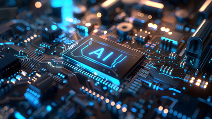 Fototapeta na wymiar A closeup of an advanced artificial intelligence microchip background