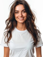 Fototapeta premium Woman wearing white tshirt mockup created with generative AI