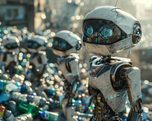 A robot teaching children about the importance of recycling and conservation