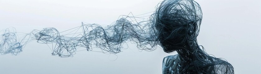 A sculpture made from wire, forming a chaotic yet interconnected structure that represents the complexity of technology