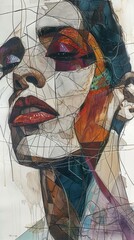 An abstract painting of a wireframe portrait, with fragmented lines and shapes suggesting the complexity of human identity