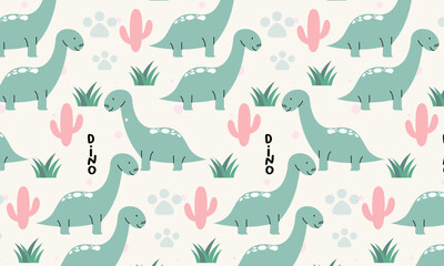 Seamless pattern with cute dinosaur vector