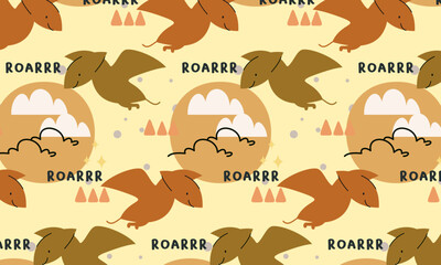 Seamless pattern with cute dinosaur vector © RizalHans