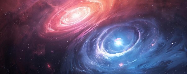 Two stars, one blue and one pink, orbit each other in a binary system, defying the traditional expectations of stellar pairs