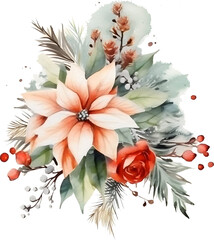 Watercolor winter Christmas bouquet