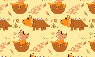 Seamless pattern with cute dinosaur vector © RizalHans