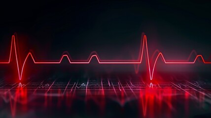a red heartbeat line on a black background. It could be used to represent someone's heart rate or the rhythm of a song. - obrazy, fototapety, plakaty