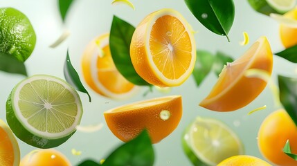 Close-up of oranges with green leaves  against white background
