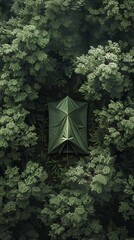 Solo tent camping in a dense forest - obrazy, fototapety, plakaty