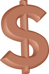 Brown dollar icon 3d sign on white background