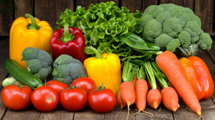 A variety of vegetables including broccoli, carrots, tomatoes - obrazy, fototapety, plakaty