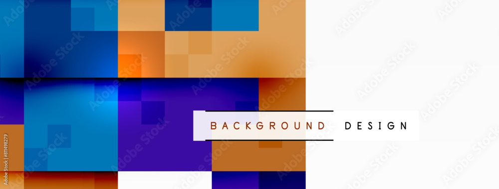 Poster a product with a colorful background of squares in tints and shades of electric blue, magenta and wh