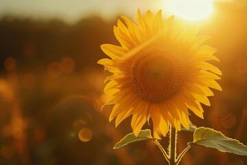 A sunflower is shown in front of the sun. Generative AI. - Powered by Adobe