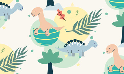 Seamless pattern with cute dinosaur vector © RizalHans