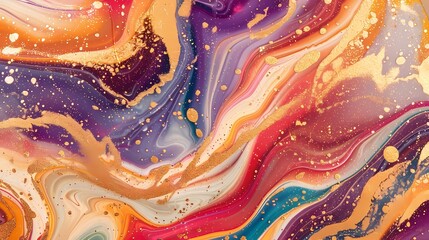 A vivid swirl of marble colors with sparkling gold accents