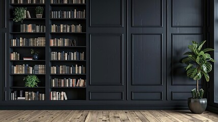 A Dark Wood Bookshelf Against a Wall