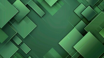 Abstract square shapes green background 