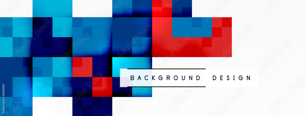Poster the design features a vibrant color scheme with electric blue and magenta checkered rectangles on a 