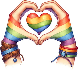 Watercolor Pride Month Clipart: LGBT Rights, Rainbow, and Diversity Themes. Colorful LGBT Pride Heart: Gay, Lesbian, Bisexual, Transgender Symbols. Handcrafted Celebrating Pride, Equality, and Love